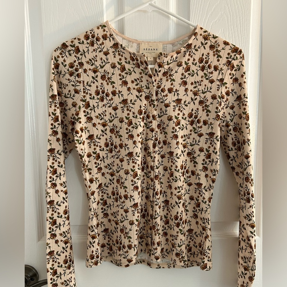 Sezane Lenie T-shirt Miranda Beige Print - Size S